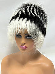 Жіноча зимова шапка з хутра песця із вставками білої чорнобурки "Кубанка".