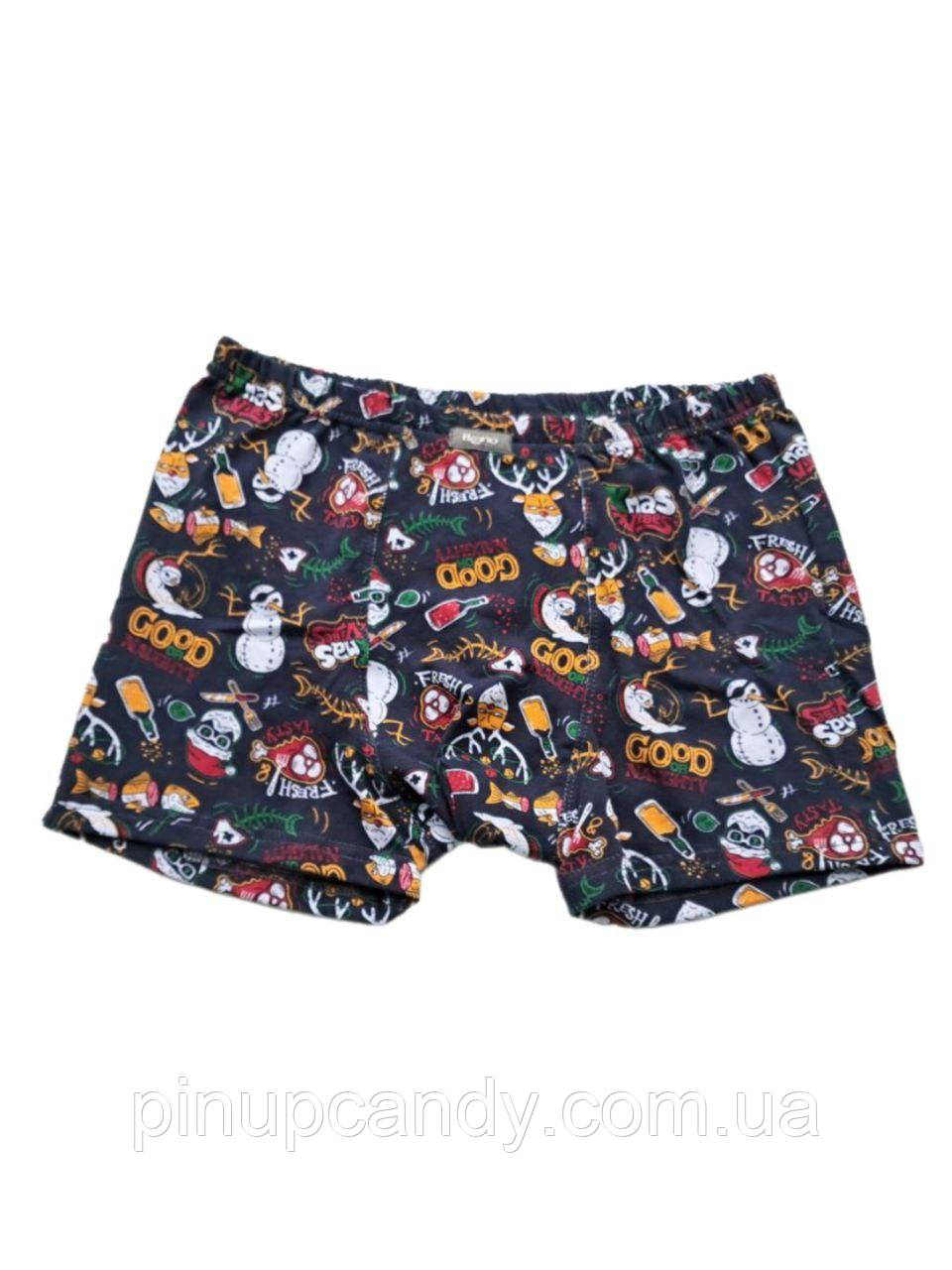 Чоловічі труси шорти Bono МШ принт Сніговики чорні (розміри: 46,50,54,56), фото 1