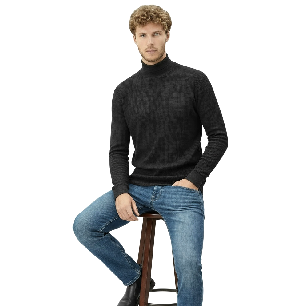 Зимова чоловіча водолазка гольф теплий базовий однотонний повсякденний з начосом та манжетами Темно-сірий (Антрацит), фото 1