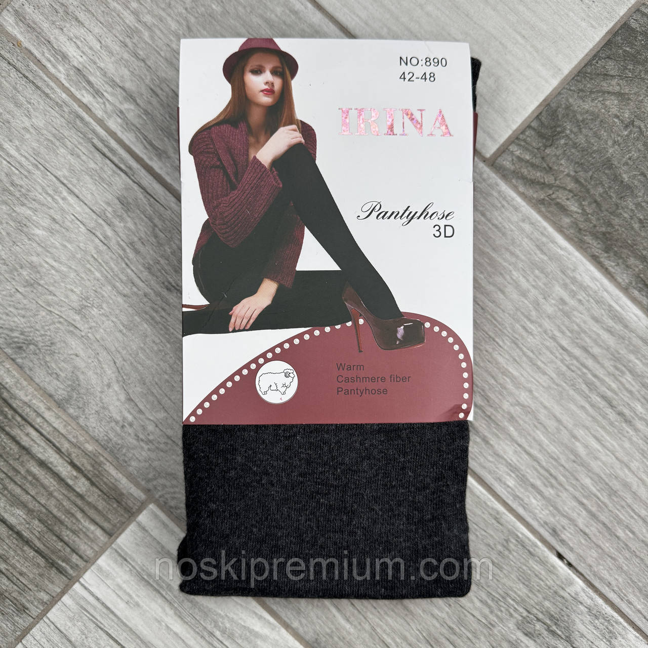 Колготки жіночі кашемір шерсть Irina, 48-54 розмір, темно-сірі, 890, фото 1