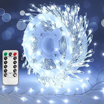Гірлянда роса мішура, від USB та мережі, 50м, з пультом, Холодний білий / Світлодіодна гірлянда / Новорічна гірлянда на ялинку