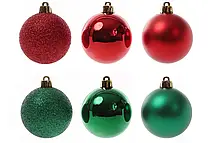 Уцінка!!! Набір ялинкових кульок "Різдвяний" 6 см, колір — червоний і зелений, 6 шт.: глянець, матовий, глітер по 1 шт.
