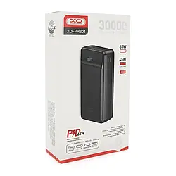 PowerBank XO-PR201 30000mAh PD65W для ноутбуков 4USB Type-C черный пластиковый аккумулятор BUV