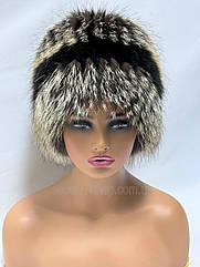 Жіноча зимова шапка з хутра песця з вставками із чорнобурки "Кубанка".