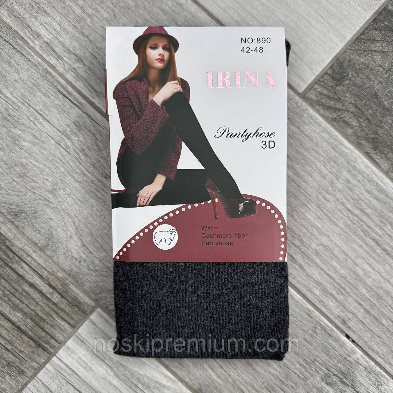 Колготки жіночі кашемір шерсть Irina, 42-48 розмір, сірі, 890, фото 1