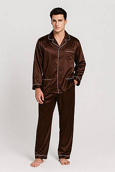 Піжама чоловіча шовкова атласна шоколадного кольору (розмір S - XXXL 42-56