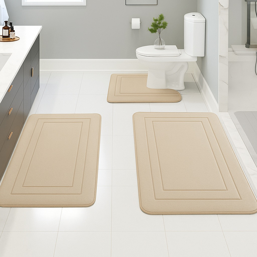 Набір 3-х килимків для ванної з ефектом пам'яті "KVADRO" Антиковзаючий Водопоглинаючий Бежевий (7802663)
