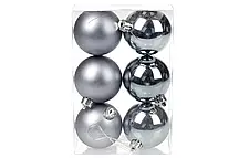 Уцінка!!! Набір ялинкових куль 6 см, колір — сталевий сірий, 6 шт.: глянець, матовий