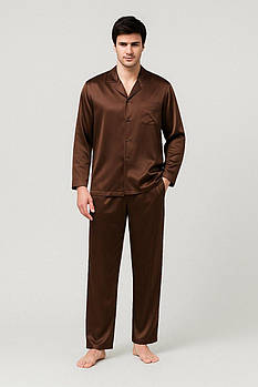 Піжама чоловіча шовкова атласна шоколадного кольору (розмір S - XXXL 42-56