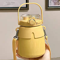 Універсальний термос 1000 мл із ручкою та ремінцем стильний вибір для школи прогулянок і подорожей тримає тепло і холод Жовтий qwr