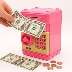 Дитяча електронна скарбничка-сейф з кодовим замком та купюроприймачем, Рожева / Іграшковий розвиваючий банкомат