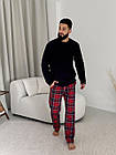 Домашня піжама для чоловіків COSY тепла Just be COOL (штани+лонгслів) без прінта, клітина червоно-синя
