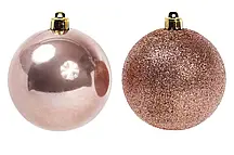 Набір ялинкових куль, 8 см, колір — карамельний моко, 4 шт.: 2 шт. — глітер, 2 шт. — глянець