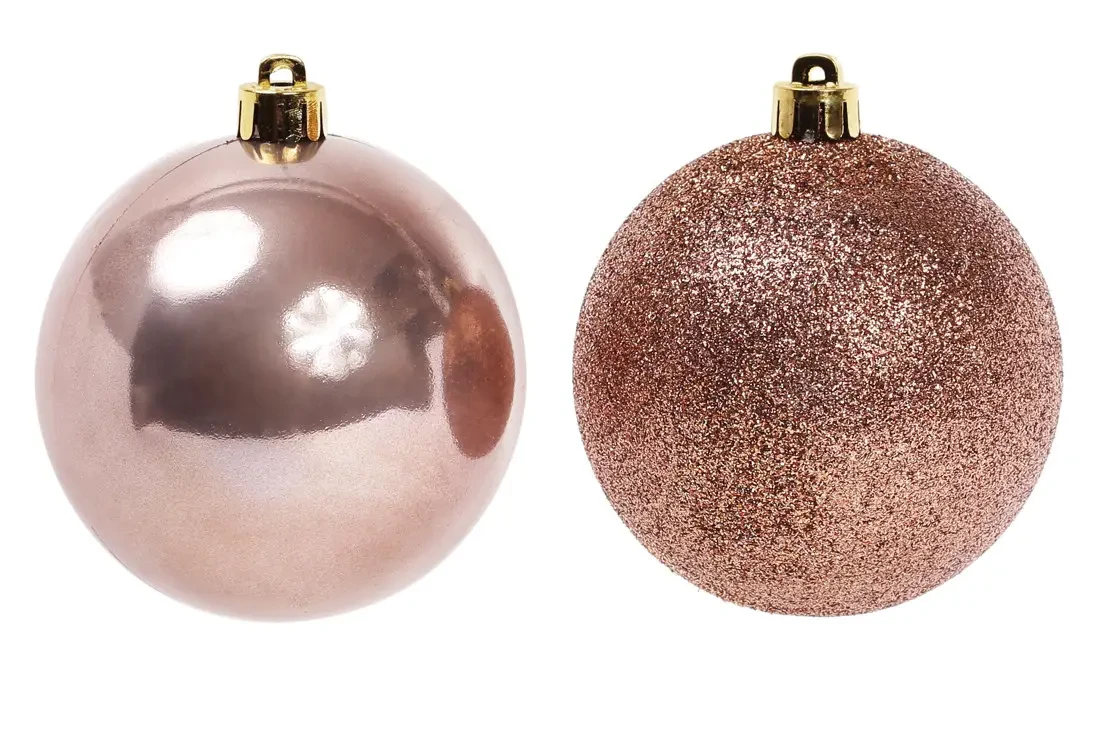 Набір ялинкових куль, 8 см, колір — карамельний моко, 4 шт.: 2 шт. — глітер, 2 шт. — глянець