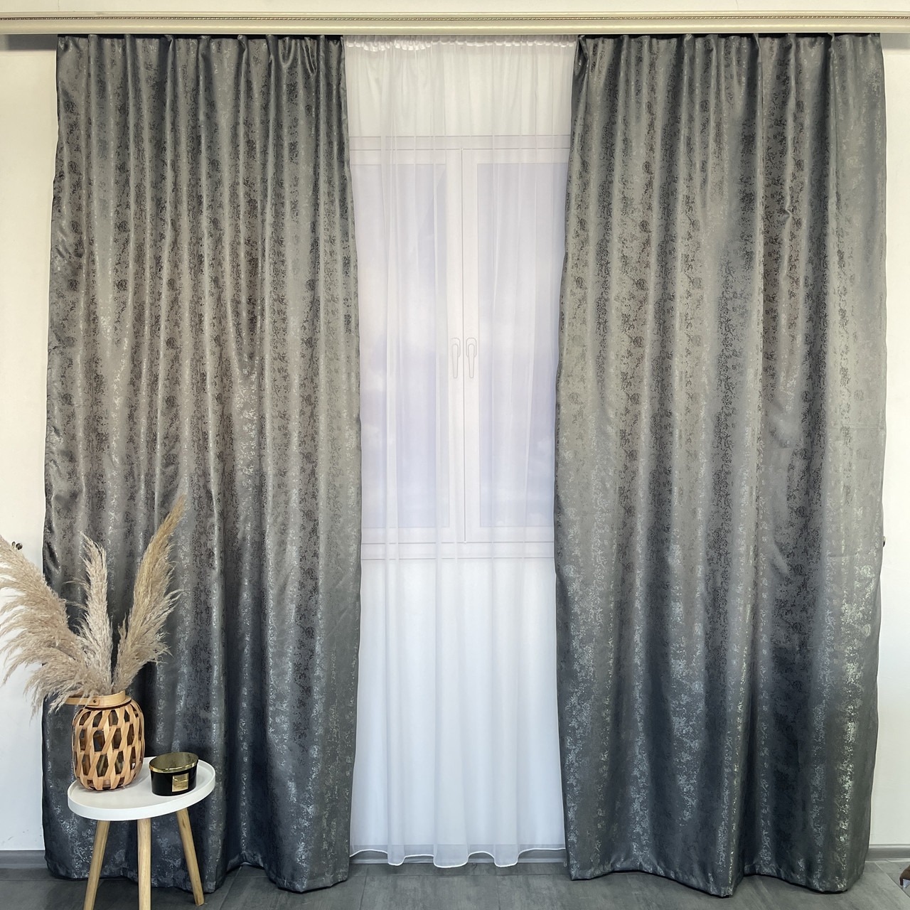 Штори жакардові "пісок" ALBO графітові 150×270 см, комплект 2 шт. (SH-C33-21), фото 1