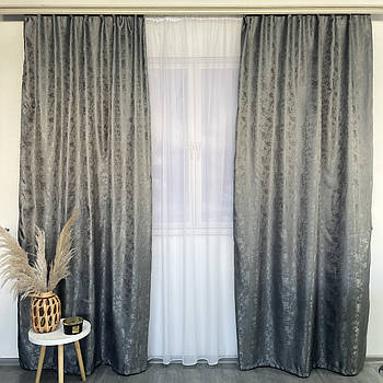 Штори жакардові "пісок" ALBO графітові 150×270 см, комплект 2 шт. (SH-C33-21)