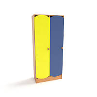 Дитяча шафа для роздягання двосекційна з кольоровими дверима. Шафи для дитячого одягу в садок