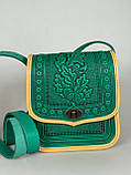 Жіноча шкіряна сумка ручної роботи з тисненим орнаментом «Дубок», м'ятно-бежева сумка з натуральної шкіри, 20*21*8 см, фото 3