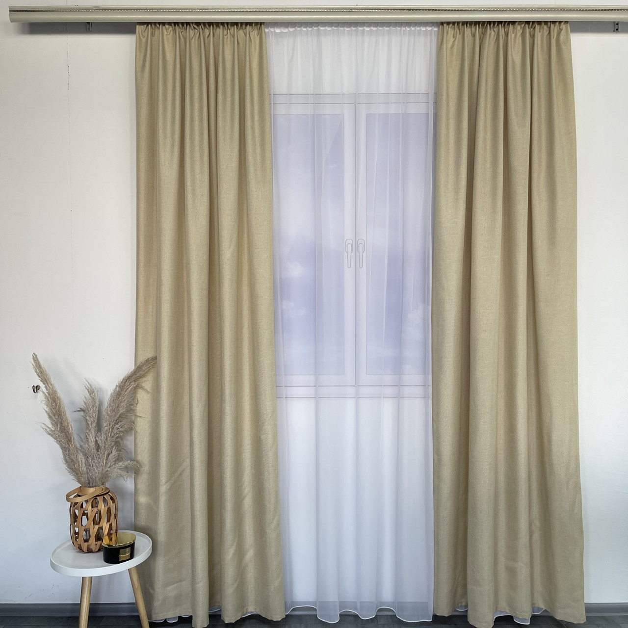 Штори легкі лляні ALBO бежеві 150×270 см, комплект 2 шт. (SH-M1-13), фото 1