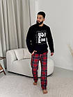 Домашня піжама для чоловіків COSY тепла Just be COOL (штани+лонгслів) прінт клітина червоно-синя