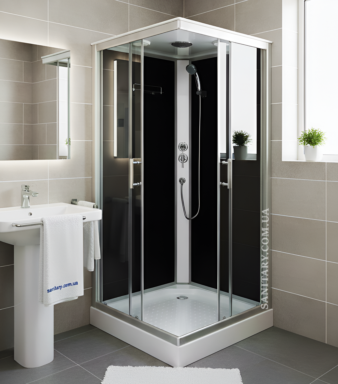 Душовий гідробокс Sunways 90х90х215 см з низьким квадратним піддоном прозоре скло, фото 1