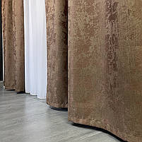 Сучасні готові Коричневі штори з тюлем, однотонні портьєри в спальню, вітальню, кухню, кабанет, зал, фото 6