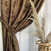 Сучасні готові Коричневі штори з тюлем, однотонні портьєри в спальню, вітальню, кухню, кабанет, зал, фото 2