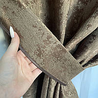 Сучасні готові Коричневі штори з тюлем, однотонні портьєри в спальню, вітальню, кухню, кабанет, зал, фото 3