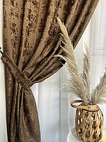 Сучасні готові Коричневі штори з тюлем, однотонні портьєри в спальню, вітальню, кухню, кабанет, зал, фото 4