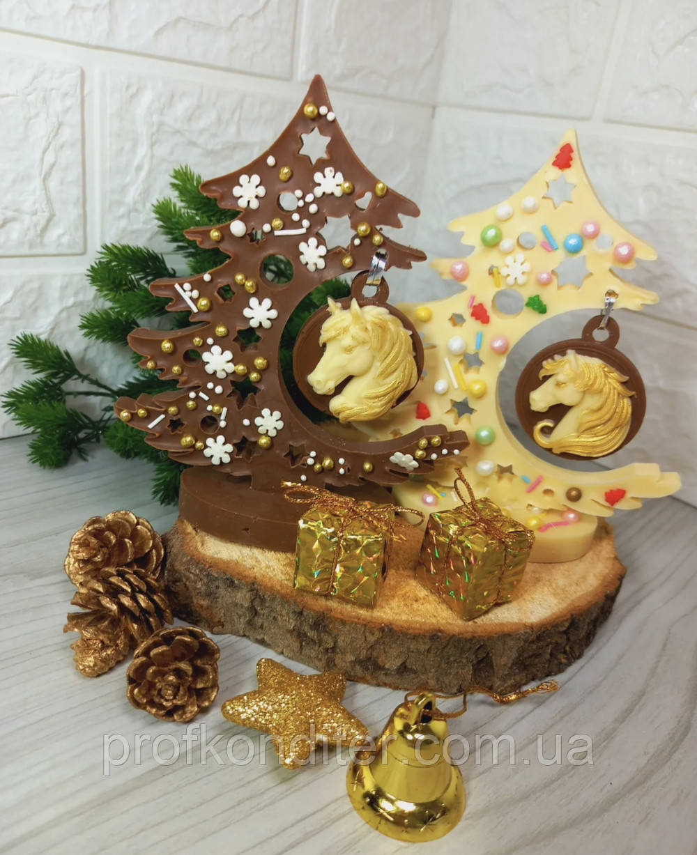 Силіконовий Молд-конструктор для шоколаду, карамелі "Ялинка на підставці + іграшки", фото 1