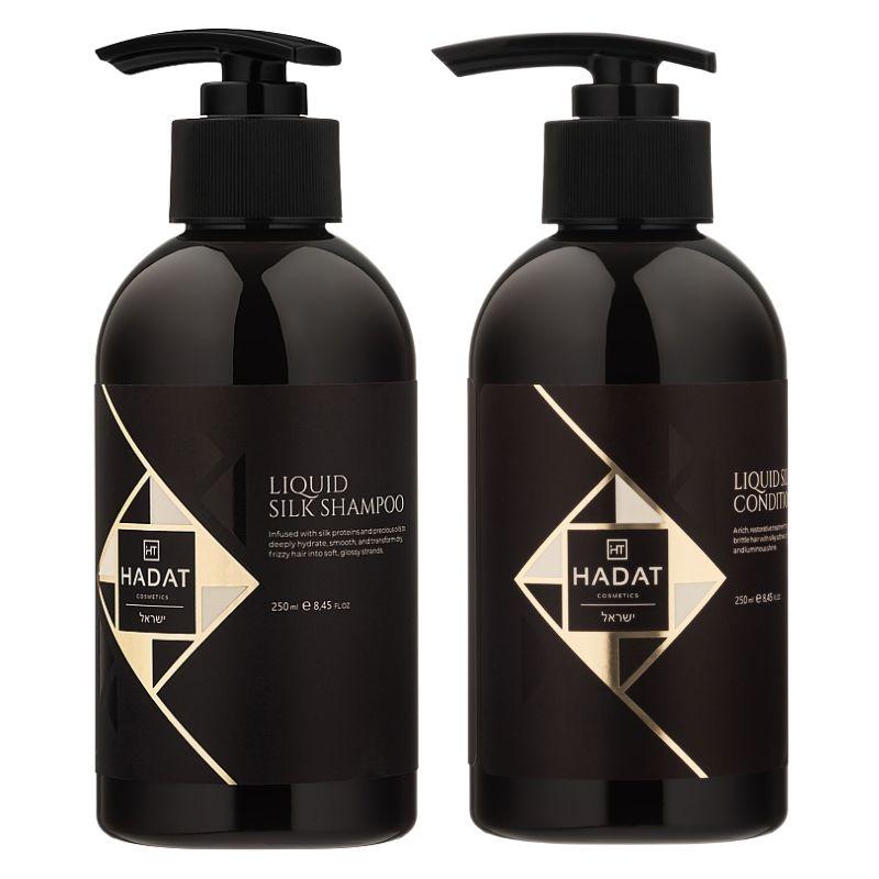 Набір "Рідкий Шовк" Hadat Liquid Silk DUO шампунь і кондиціонер для відновлення блиску та гладкості волосся 2х250 мл