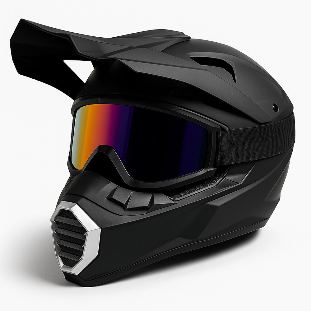 Мотошолом кросовий M з окулярами, бафом і рукавицями — для мотокросу, квадроциклу, ендуро, фото 1