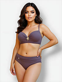 Поділений купальник пушап Sisianna 5197 коричневий 46 48 50 52 54 розмір