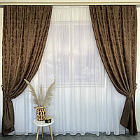 Современные готовые Коричневые шторы ALBO, однотонные портьеры в спальню, гостиную, кухню, кабанет, зал