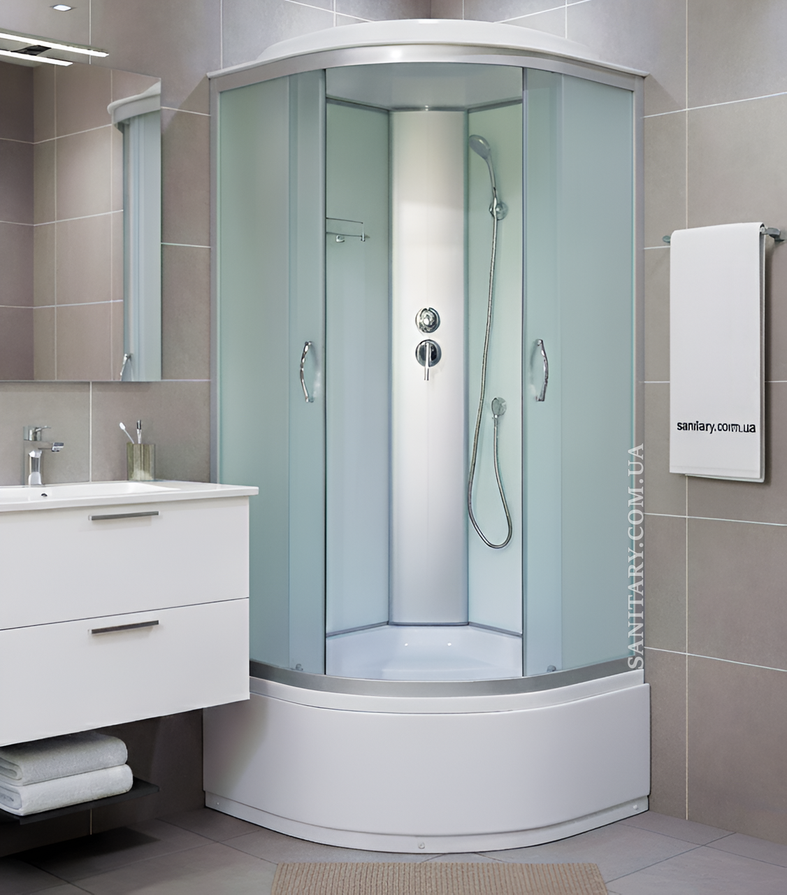 Душовий бокс 90х90х210 см Ko&Po гідромасажний матовий з глибоким піддоном душова кабіна загартоване скло, фото 1