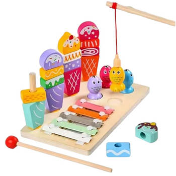 Логічна дерев'яна дошка (21х12 см, 3 ігри: магнітна риболовля, гра з кілочками та ксилофон, вудка, молоточок) C 75286