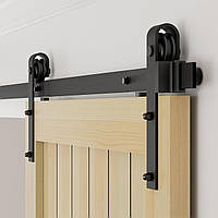 TSMST комплект для розсувних дверей J‑shape 183 см — чорний карбон‑сталевий комплект з направляючою підлоги