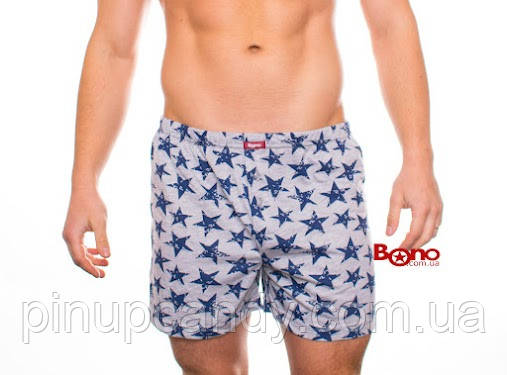 Чоловічі труси боксери класичні сімейки Bono МБ 000008 бавовна 100% принт Зірки сірі розмір 46, фото 1