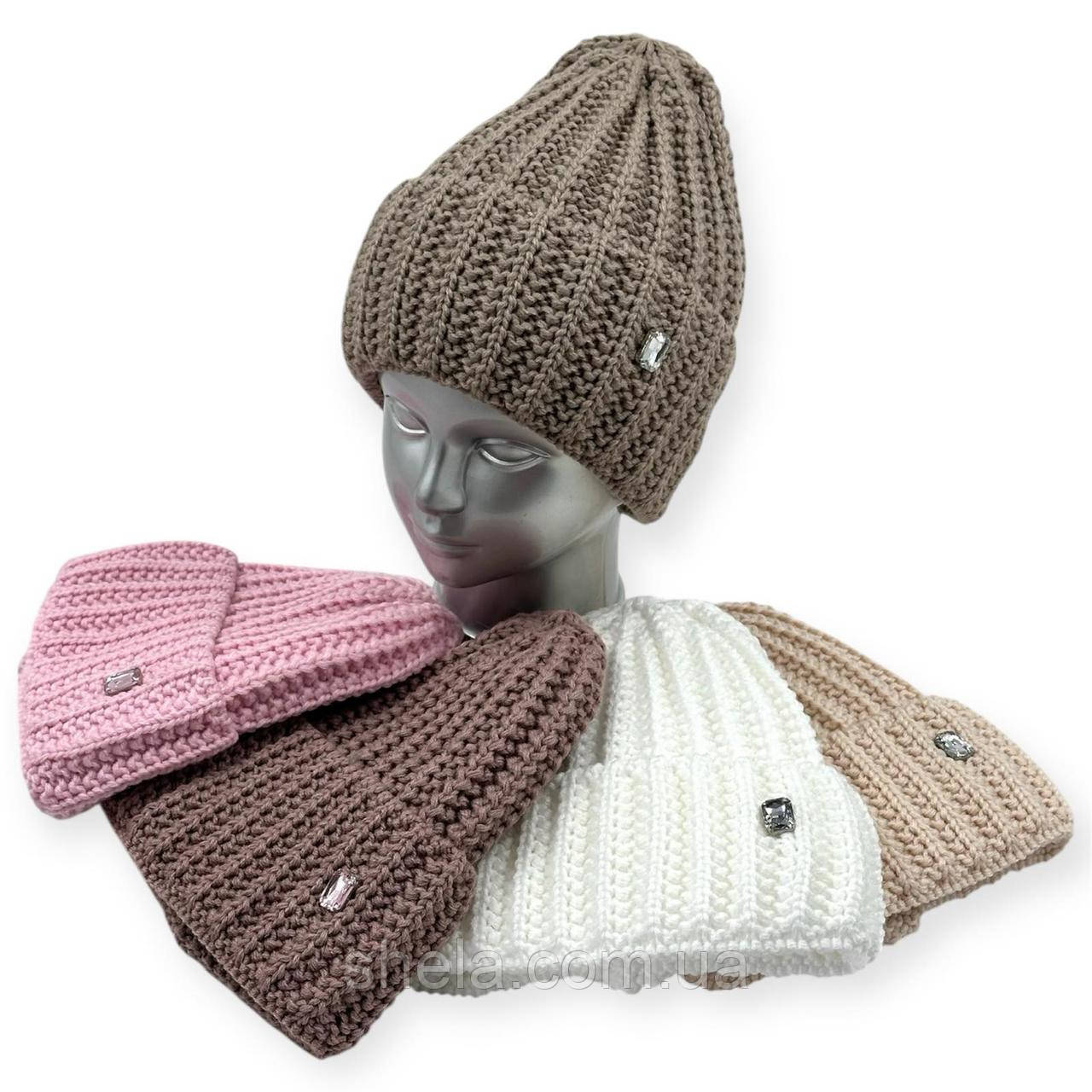 Шапка в'язана для дівчинки "Мадонна", на флісі, без зав'язок, ОПТ,, фото 1