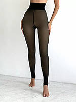 Лосини в стилі колготок жіночі утеплені з штрипкою чорні розмір 42-46