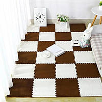 Килимок-пазл з плюшевим покриттям, термокилимок, м'який дитячий мат, 60*90см, 6 пазлів, Коричневий