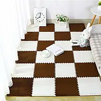 Килимок-пазл плюшевий, термокилимок, дитячий мат, підлога-пазл тепла 60*90см, 6 пазлів, колір коричневий