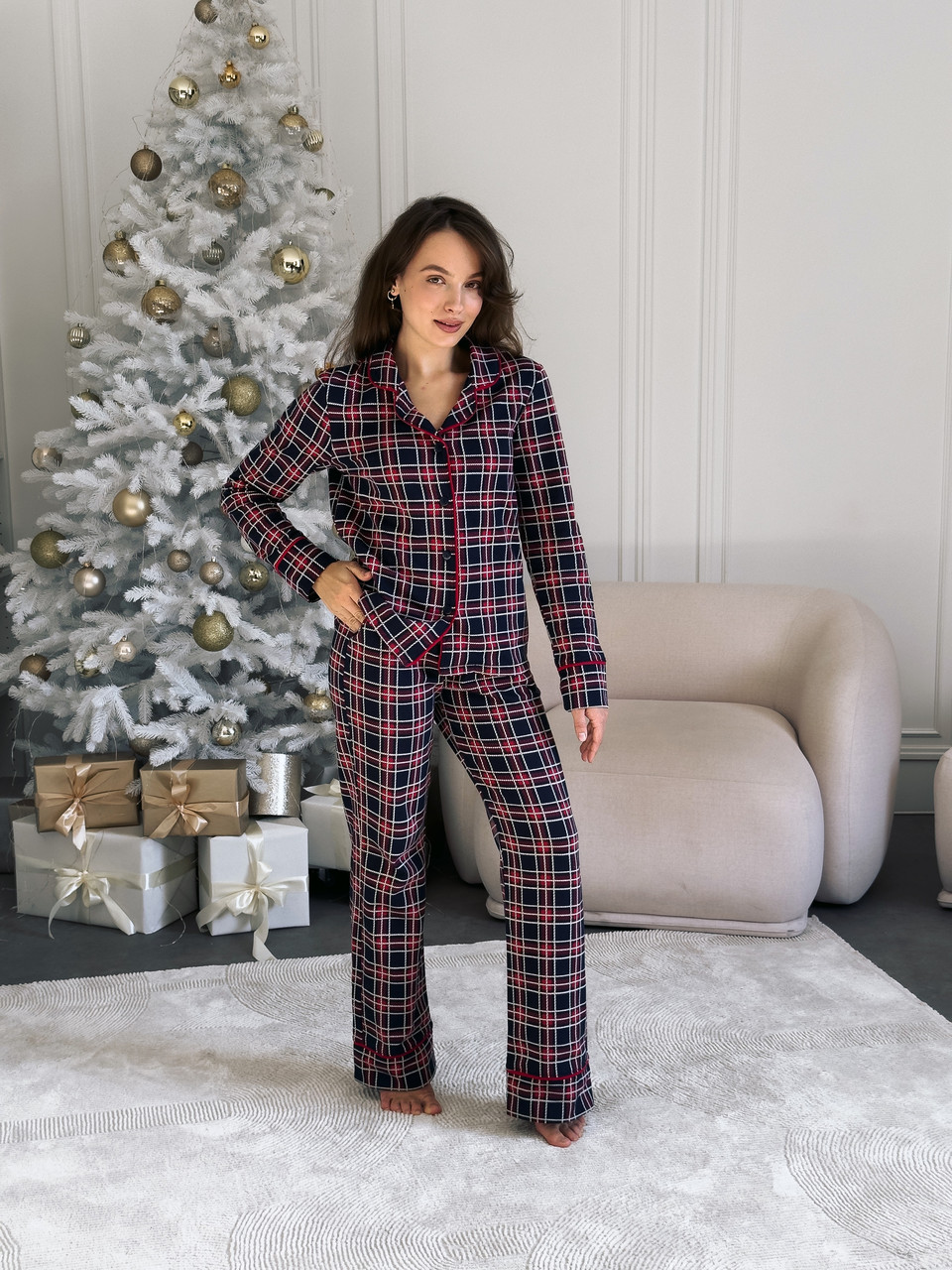 Тепла жіноча трикотажна піжама на підчосі "Oxford" сорочка та штанці COSY KMW41, фото 1
