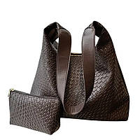 Жіноча сумка-шоппер Liora з косметичкою на блискавці в комплекті зі штучної шкіри коричнева LR 3833 BN