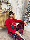 Домашня піжама для чоловіків COSY новорічна тепла "Winter Holiday", червоно-синій