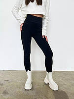 Лосини теплі Зимові жіночі легінси з утеплювачем на густому хутрі та широким поясом з високою талією чорний S