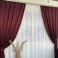Штори жакардові "пісок" бордові з білим шифоновим тюлем ALBO (SHTN-C33-7), фото 5