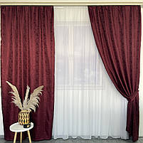 Штори жакардові "пісок" бордові з білим шифоновим тюлем ALBO (SHTN-C33-7), фото 6