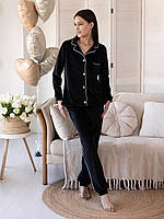 Піжама велюрова на гудзиках дитяча ЧОРНА 140-164 р. Дитячий домашній велюровий комплект Піжама для дівчинки