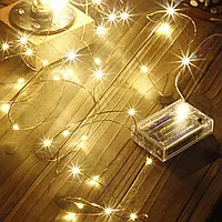 Гирлянда USB 50LED 5м на батарейках + USB Теплый-белый